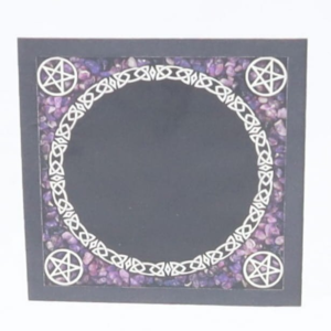 Scrying Mirror, Amethyst and Leather Surround