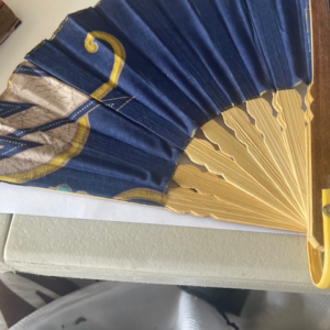 Silk Hand Fan, Blue and Gold
