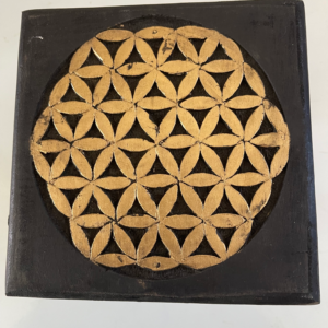 Altar Table wooden, Black with Gold Flower of Life design 15cm x 15cm