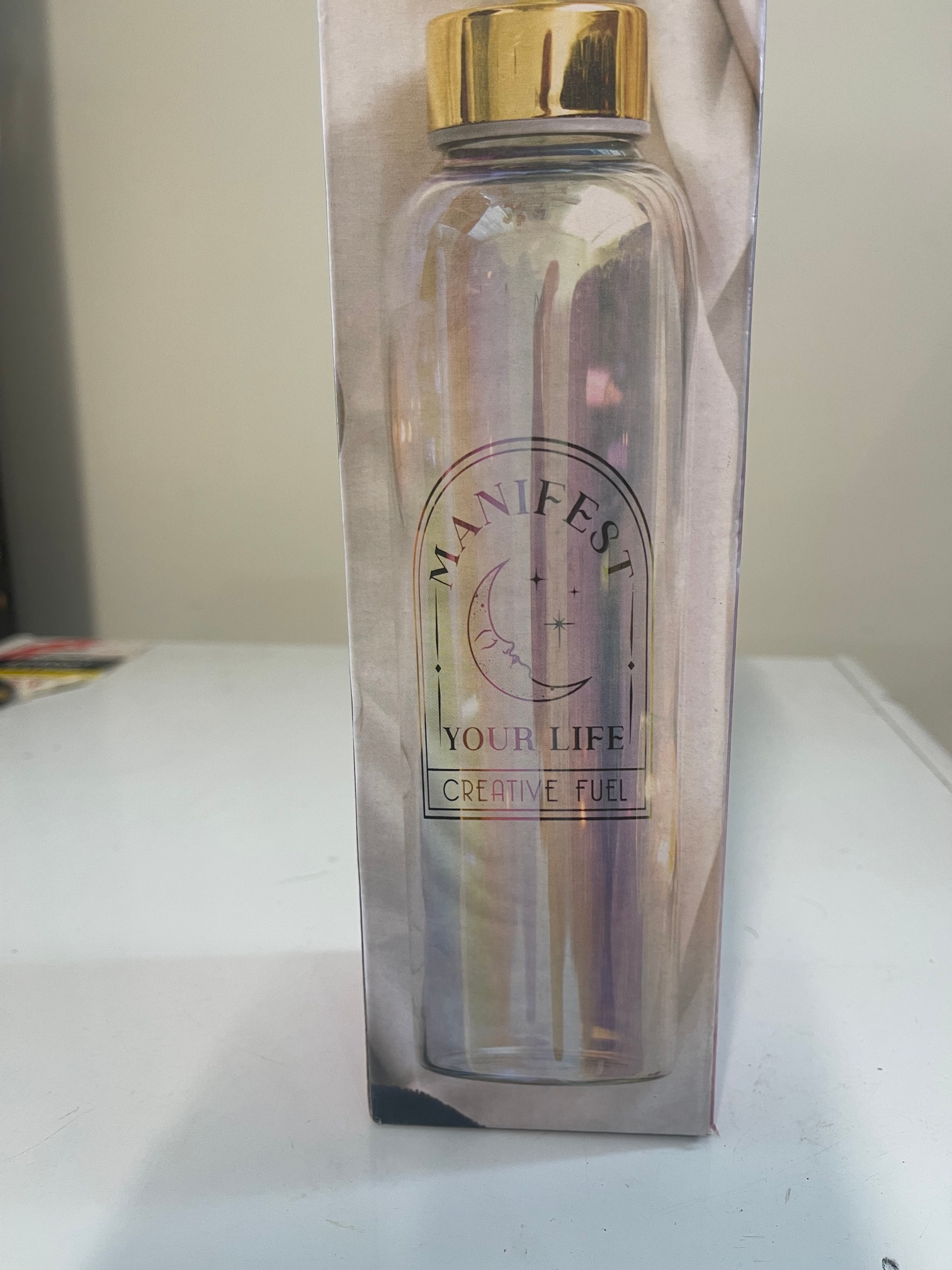 Iridescent Glass water Bottle Manifest Your life 500ml